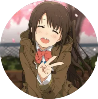✌️ chica anime, signo de la paz, sonriendo, linda, chica, uniforme escolar, sakura telegram sticker