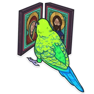 🙏 papuga, ikona, sztuka sakralna, ptak, zielony, niebieski telegram sticker