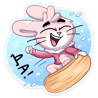 🥳 PA! lapin, dessin animé, snowboard, hiver, mignon, animal telegram sticker