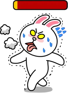 😫 kelinci, kartun, kelelahan, berkeringat, marah, Line Friends telegram sticker