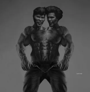💪 Meme, Bodybuilding, Illustration, Muskel, Kunst, Graustufen, Bogdanoff Zwillinge whatsapp sticker