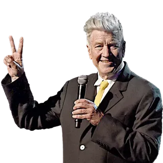 ✌ David Lynch デヴィッド・リンチ, 監督, 映画監督, ピースマーク, マイク, スーツ, ネクタイ telegram sticker