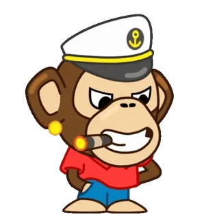 😆 ลิง, กัปตัน, สัตว์, ซิการ์, การ์ตูน, ตัวละคร whatsapp sticker
