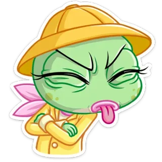 😝 cartoon, funny, disgust, tongue, hat, character, expression, attitude telegram sticker
