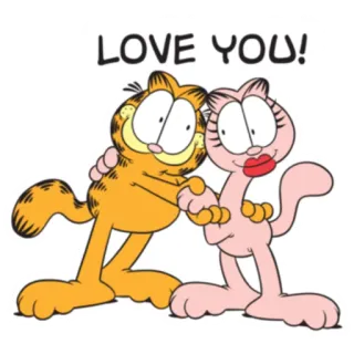 😘 Garfield LOVE YOU! Garfield, gato, amor, amizade, desenho animado, casal, abraço telegram sticker