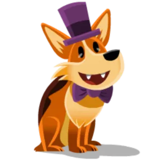 🎩 perro, corgi, lindo, dibujos animados, sombrero de copa, pajarita telegram sticker