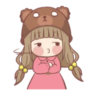 🙄 мультфильм, девочка, медведь, милый, стикер, каваи telegram sticker