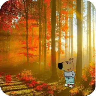 🌲 jesień, las, natura, kreskówka, pies telegram sticker