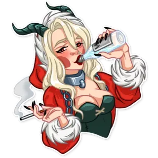 🍾 demone, alcol, bere, sigaretta, corna, Helltaker whatsapp sticker
