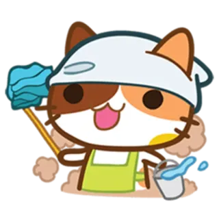 😄 猫, 掃除, 家事, モップ, バケツ, 可愛い, 漫画 telegram sticker