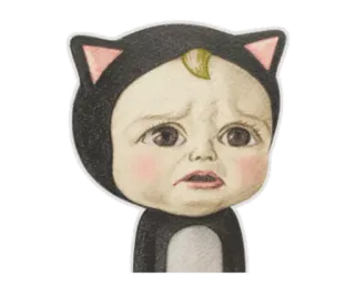 ☹️ bebê, gato, roupa de gato, triste, desenho, adesivo whatsapp sticker