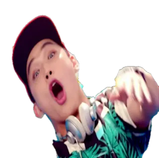 😮 hombre, kpop, cantante, auriculares, camisa tropical, retrato, persona, música whatsapp sticker