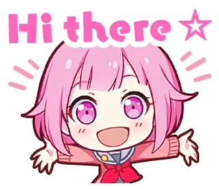 👋 Hi there greeting, anime, cute, pink, star whatsapp sticker