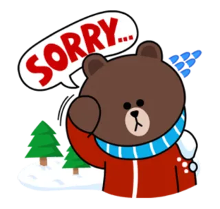 ☹ Brown Bear SORRY... ขอโทษ, เศร้า, หมี, ฤดูหนาว, หิมะ, การ์ตูน telegram sticker