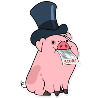👆 Waddles Gravity Falls SCORE porco, desenho animado, animal, chapéu, pontuação, fofo, rosa, andar bamboleante, gravity falls whatsapp sticker