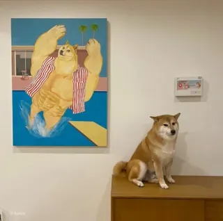 ❤️ dog, painting, meme, shiba inu, artwork, animal, humor telegram sticker