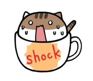 😟 shock gato, chocado, xícara, assustado, animal, desenho animado telegram sticker