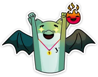 🥳 Y bat, monster, cartoon, fireball, medal, winner whatsapp sticker
