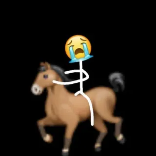 😭 плачущий смайлик, человечек, лошадь, верховая езда, мультик, эмодзи telegram sticker
