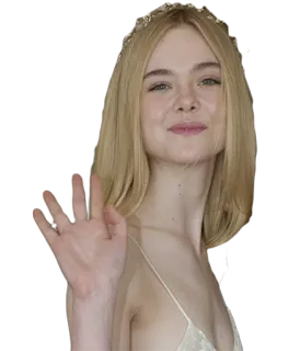 👋 femme, portrait, célébrité, actrice, cheveux blonds, couronne, Elle Fanning telegram sticker