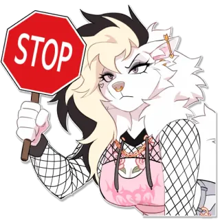 🛑 STOP furry, anthro, cat, stop, sign, fishnet, punk, aesthetic, angry whatsapp sticker