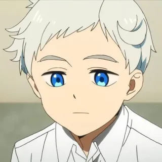 🤍 Norman The Promised Neverland Anime, Charakter, Junge, Weißes Haar, Blaue Augen, The Promised Neverland, Norman whatsapp sticker