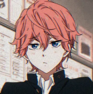💈 anime, boy, red hair, blue eyes, school uniform, serious, portrait telegram sticker