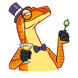 🤠 dinosaurio, raptor, sombrero de copa, monóculo, cóctel, fiesta, elegante, dibujos animados telegram sticker
