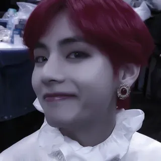 🎟 V BTS, V, K-pop, Koreański, Piosenkarz, czerwone włosy, Gwiazda telegram sticker
