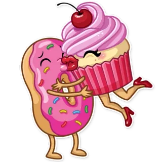 💏 bánh donut, bánh cupcake, tình yêu, nụ hôn, món tráng miệng, kẹo, đồ ăn telegram sticker