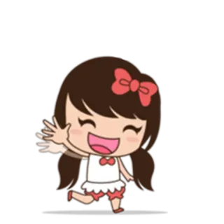 🙋 การ์ตูน, เด็กผู้หญิง, น่ารัก, มีความสุข, โบกมือ telegram sticker