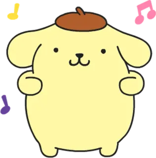 💬 Pom Pom Purin Sanrio, Каваи, Милый, Собака, Персонаж, Pom Pom Purin, Желтый, Берет telegram sticker