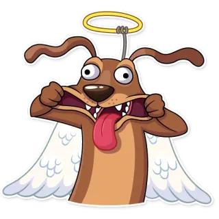 😛 dog, angel, funny, cartoon, sticker, animal, goofy, wings whatsapp sticker