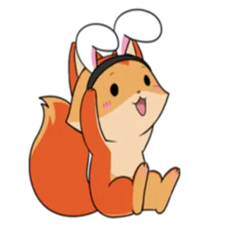 🐰 zorro, orejas de conejo, lindo, dibujos animados, animal, pegatina, naranja, feliz telegram sticker