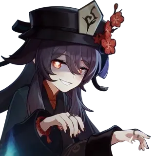 😏 Hu Tao Genshin Impact Anime, Spiel, Hut, Lächeln, Mädchen telegram sticker