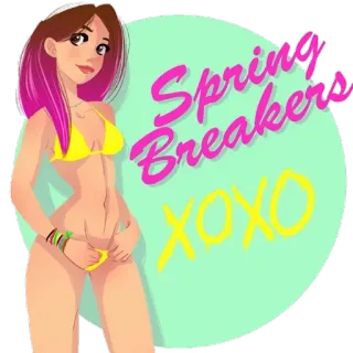 👙 Spring Breakers Spring Breakers XOXO весенние каникулы, пляж, лето, бикини, отпуск, вечеринка telegram sticker