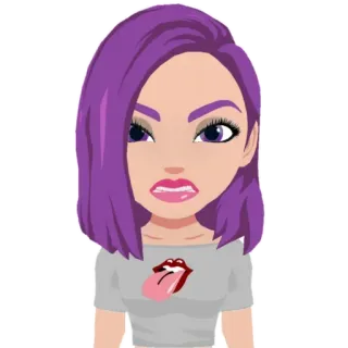 😠 phim hoạt hình, avatar, chân dung, tóc tím, Rolling Stones, logo lưỡi, phụ nữ telegram sticker