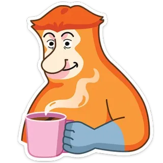 ☕️ nasique, singe, café, boisson, animal, dessin animé, illustration telegram sticker