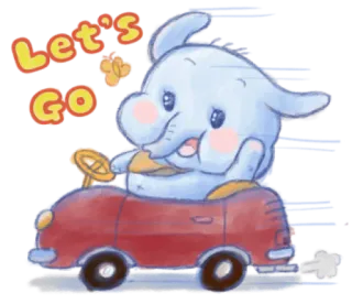 🍯 Let's GO Elefant, Auto, süß, Cartoon, Tier, fahren telegram sticker