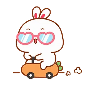 😎 lapin, dessin animé, mignon, conduite, carotte, véhicule, lunettes coeur, adorable telegram sticker