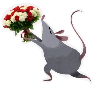 🌹 mysz, róże, kwiaty, bukiet, kreskówka, zwierzę, prezent whatsapp sticker
