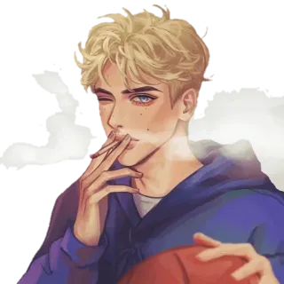 🚧 สูบบุหรี่, บุหรี่, บาสเก็ตบอล, ผมบลอนด์, เสื้อฮู้ด, ภาพเหมือน telegram sticker