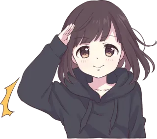 😇 anime girl, salute, brown hair, cute, cartoon telegram sticker