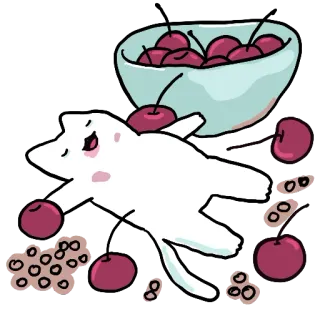 🍒 mèo, anh đào, bát, trái cây, dễ thương, món tráng miệng, kỳ quặc telegram sticker