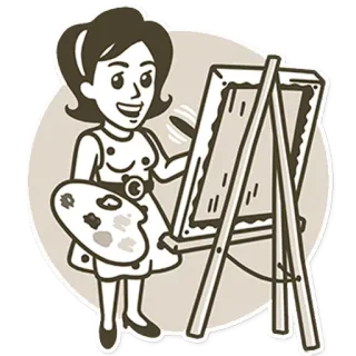 🔵 artista, pintura, arte, caballete, paleta telegram sticker
