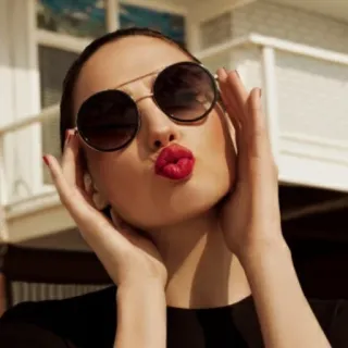 😙 woman, sunglasses, kiss, portrait, fashion, red lipstick, round sunglasses telegram sticker