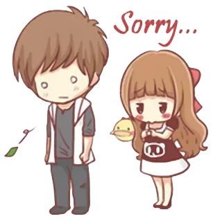 😔 Sorry... Entschuldigung, süß, Cartoon, Paar, Entschuldigung, Beziehung telegram sticker