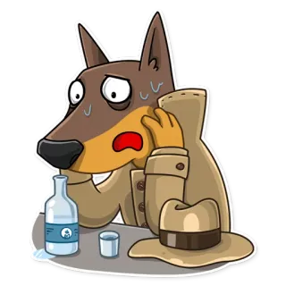 😧 dog, detective, cartoon, alcohol, drinking, sad telegram sticker