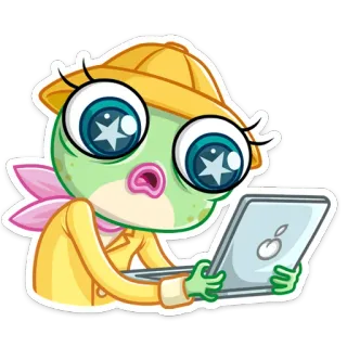 💻 Мультфильм, Лягушка, Ноутбук, Исследователь, Анимированный telegram sticker