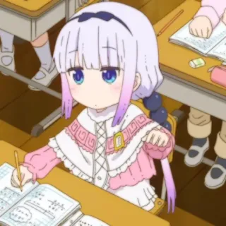 🍚 Kanna Kamui Miss Kobayashi's Dragon Maid Anime, Kanna Kamui, Dragão, Escola, Escrita whatsapp sticker